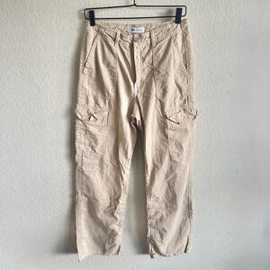 ZARA Beige Khaki Utility Cargo Wide Leg High Rise Pants Womens 6
